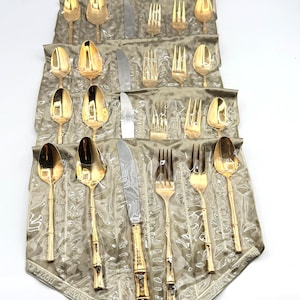Towle Supreme Vermai 24k Gold Plated Cutlery, 4 Table Settings of 6 Pieces, Bamboo Design