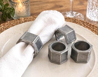 Vintage Wilton Armetale Napkin Rings Set of 4 Hex Nut Industrial USA 1970s