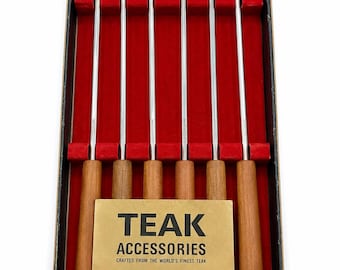 Vintage Otagiri Fondue Forks Set Teak Handles Stainless Steel Japan