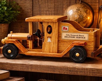 Vintage Wooden Toy Truck Oak Delivery Truck Nursery Decor