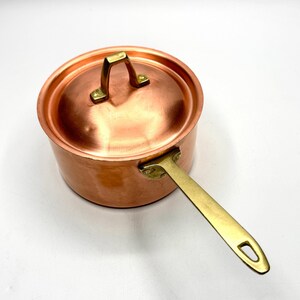 Vintage Paul Revere Limited Edition 1 Quart Copper Saucepan with Lid Brass Handle Stainless Lined