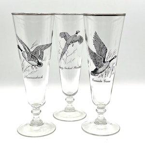 Vintage Pilsner Glasses -  Federal Glass Sportsman Collection: Set of 3 Game Bird  Glasses - Hunting Barware - Goose Duck Pheasant