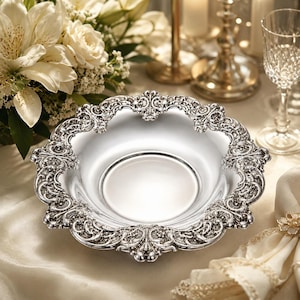 Wallace Silverplate Candy Bowl with Baroque Design, Vintage Nut Serving Dish