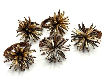 Vintage Starburst Napkin Rings Set of 5 Mid Century Modern Atomic Table Decor