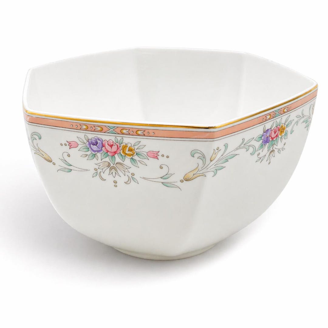 Christopher Stuart Spring Crest Serving Bowl Pink Floral Gold Trim ...