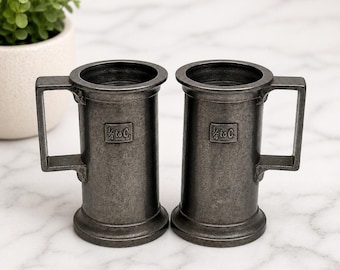 Vintage Italian Pewter Measuring Cups 1/10L Set of 2 Mini Stein Gift for Dad
