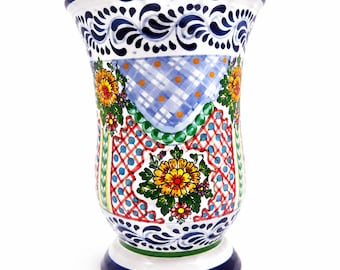 Vintage Talavera Vase Hand Painted Mexican Pottery Floral Vase