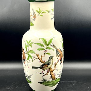 Vintage Italian Florentine Porcelain Songbird Vase - Hand Painted Ceramic, Bird Decor, Collectible Italian Flower Vase