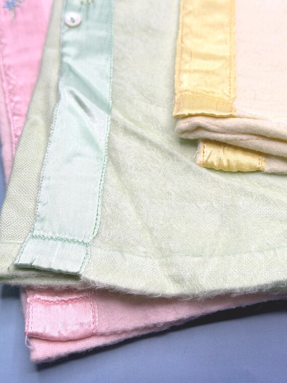 Vintage Handmade Baby After Bath Robes Set of 3 Long Infant Bed Coats Pink Yellow Green Hand Embroidered Cotton Flannel Satin View 5