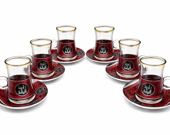 Turkish Tea Set 12 Piece Tulip Glasses Arabic Cups Ottoman Istikana