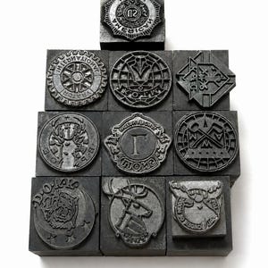 Vintage Letterpress Printing Blocks Set of 10 Fraternal Lodge Club Printer Blocks