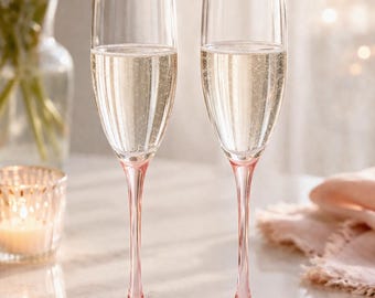 Vintage Pink Champagne Flutes Blush Stem Glassware Toasting Set