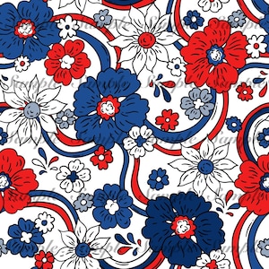 Tissu floral rouge blanc et bleu, tissu du 4 juillet, tissu par yard, tissu DBP, balle