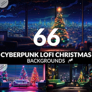 66 sfondi Cyberpunk Lofi di Natale per Vtuber, sfondi per streaming, sfondi per Twitch, sfondi virtuali, stanze Vtuber, download digitale