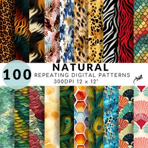 100 Animal Print Nature Digital Paper Bundle, Leopard Tiger Zebra Fish Snake Digital Paper, Animal And Nature Digital Patterns Bundle
