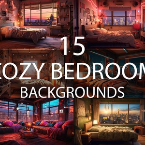 Gemütliches Schlafzimmer Vtuber Hintergründe Bündel, Stream Hintergründe, Twitch Hintergrund, Zoom Hintergrund, Virtueller Hintergrund, Vtuber Räume, Streaming