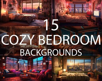 Pacchetto di sfondi Vtuber per camera da letto accogliente, Sfondi streaming, Sfondo Twitch, Zoom sfondo, Sfondo virtuale, Camere Vtuber, Streaming