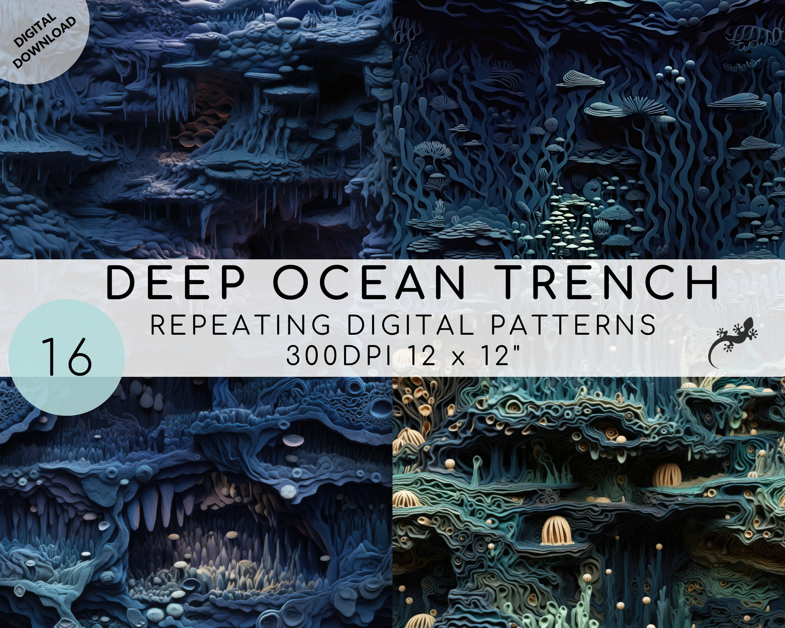 16 Deep Ocean Trench Seamless Pattern Bundle, Ocean Digital Paper ...
