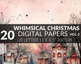 20 Case ad acquerello stampabili, paesaggi natalizi, scene, carta digitale per junk journal, creazione di biglietti, scrapbooking, download digitale Volume 3