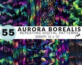 55 Pacchetto di modelli senza giunture Aurora Borealis, modello di carta digitale dell'aurora boreale, modello digitale ripetibile Aurora, download digitale