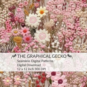 Borduurwerk naadloos digitaal patroon, Oshibana naadloos patroon, Wildflower herhaalbaar patroon, bloemen digitaal papier, geperst bloemenpatroon