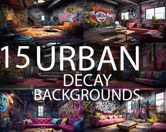 Urban Graffiti Vtuber Backgrounds Bundle, Stream Backgrounds, Twitch Background, Zoom Background, Virtual Background, Vtuber Rooms