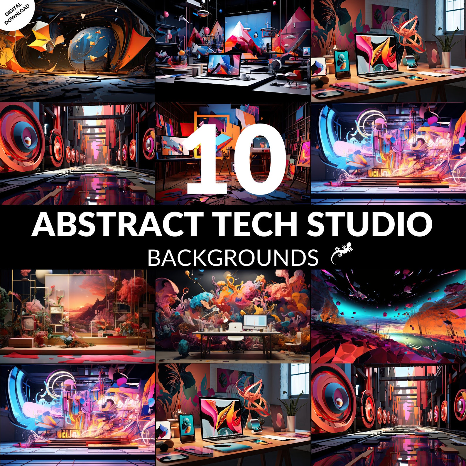 98 Scifi Futuristic Streamer Backgrounds Bundle, Abstract Tech ...