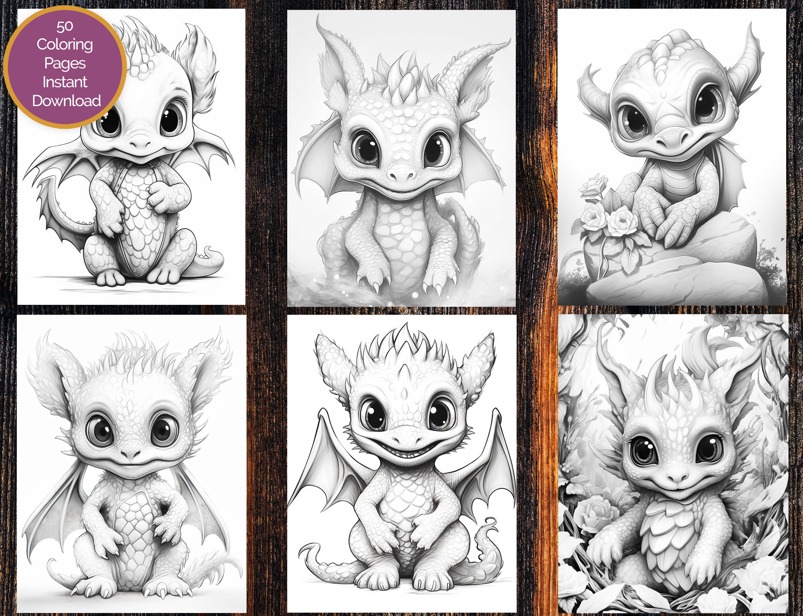 50 Page Baby Dragon Coloring Book Adults Kids Coloring Page - Etsy