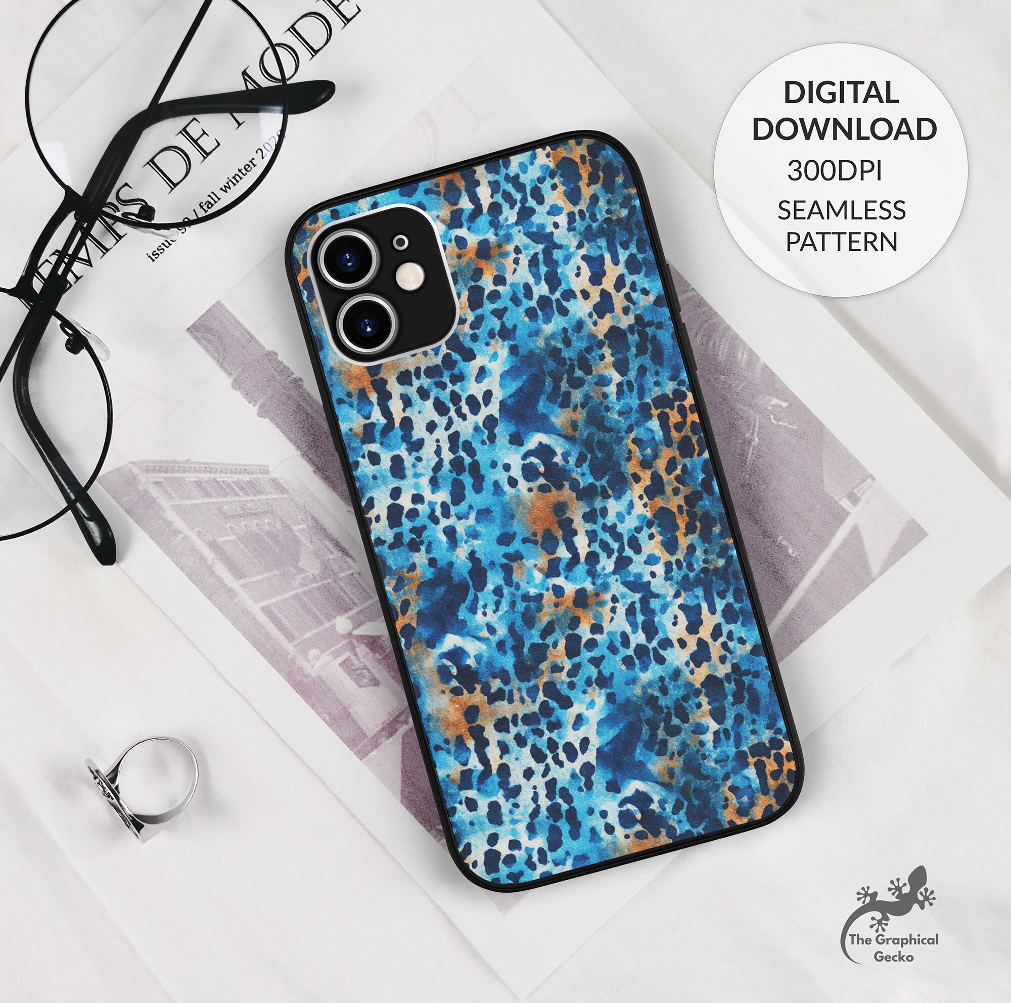 Seamless Digital Pattern, Blue Leopard Print Seamless Pattern, Animal ...