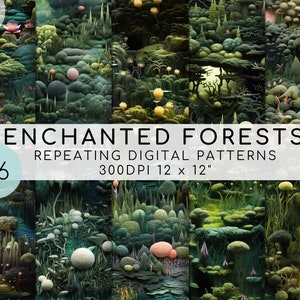 26 Enchanted Forest Landscape Seamless Pattern Bundle, Mystical Forest Digital Paper, Repeatable Pattern, 3d Effect Pattern Digital Download