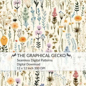 Motif numérique sans couture de broderie florale d'automne, motif sans couture de fleur pressée d'été, motif répétitif de Boho d'impression de papier numérique floral