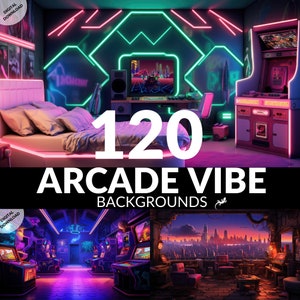Vtuber Backgrounds Bundle, 122 Arcade Vibe Anime Vtuber Twitch Zoom Digital Backgrounds, Arcade Gamer Virtual Background, Digital Download