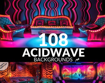 Pacchetto di sfondi Vtuber, 108 sfondi digitali Acidwave Anime Vtuber Twitch Zoom, sfondo virtuale psichedelico, download digitale