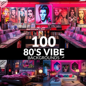 Vtuber Backgrounds Bundle, 100 x 80's Vibe Stream Twitch Zoom Backgrounds, Eighties Retro Vtube Virtual Background, Vtuber Digital Download