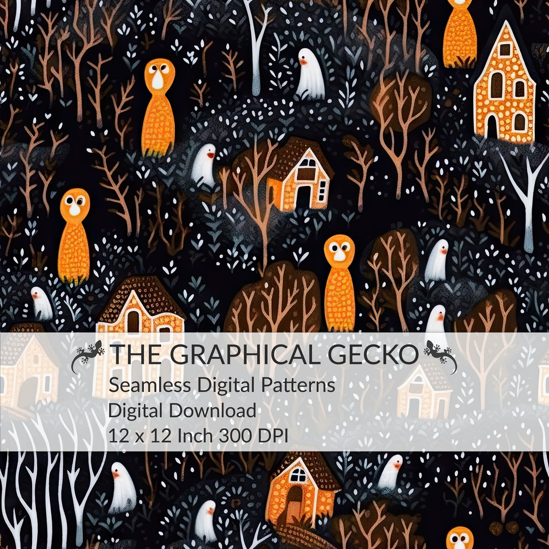 Seamless Digital Pattern, Haunted Village Repeatable Pattern, Haunted ...