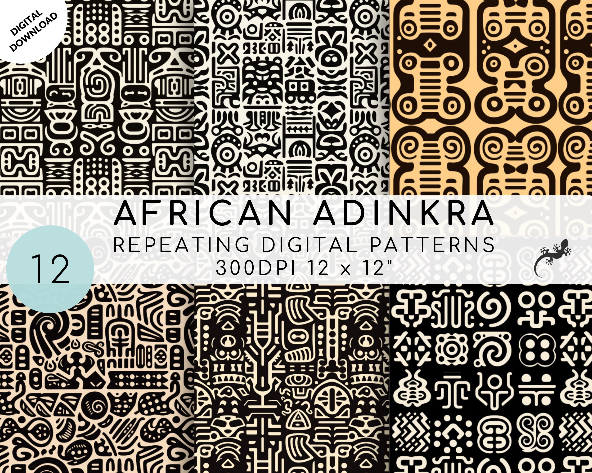 12 African Adinkra Inspired Seamless Digital Pattern Bundle, African ...
