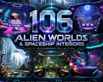 106 sfondi di mondi alieni, pacchetto di interni di astronavi fantascientifiche, sfondi per VTuber, Twitch, YouTube e Zoom, creatori di giochi di ruolo fantasy - Download digitale
