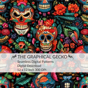 Seamless Digital Pattern, Day of The Dead Seamless Pattern, Sugar Skull Repeatable Pattern, Mexican Digital Paper, Instant Download