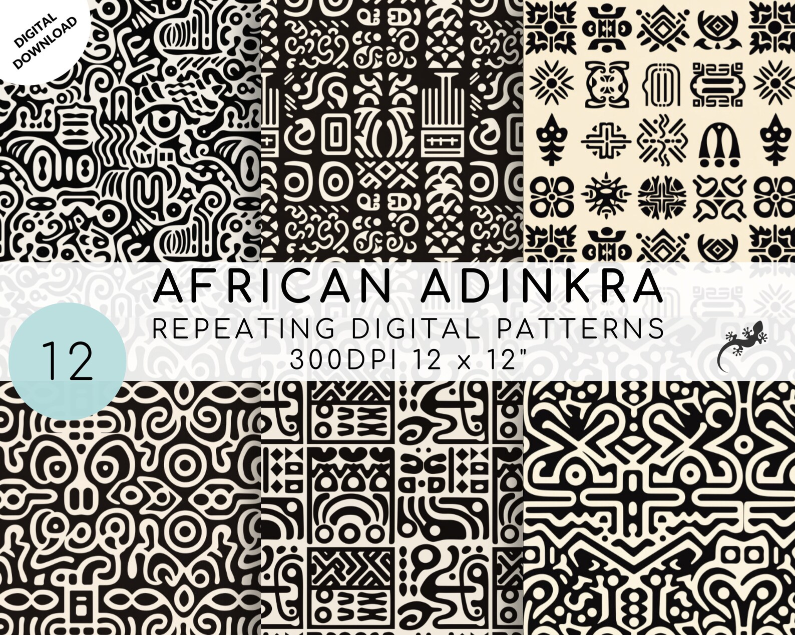 12 African Adinkra Inspired Seamless Digital Pattern Bundle, African ...