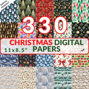 330 kerst digitale papierbundel, kerstprint digitaal papier, kerstman digitaal inpakpapier, digitale download 11 x 8,5"