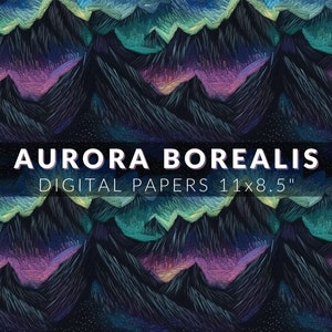55 Aurora Borealis Digital Paper Bundle, Nordlichter Landschaftsdruck Digitales Papier, Aurora Digitaler Hintergrund Digitaler Download 11 x 8,5"