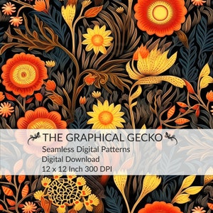 Motif numérique sans couture, motif floral sans couture coucher de soleil, motif reproductible de fleur, papier numérique floral doré, téléchargement numérique instantané