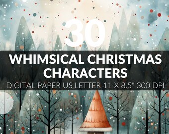 30 scene natalizie stampabili con pupazzi di neve e Babbo Natale, pan di zenzero, diario di carta digitale, creazione di biglietti, scrapbooking, download digitale