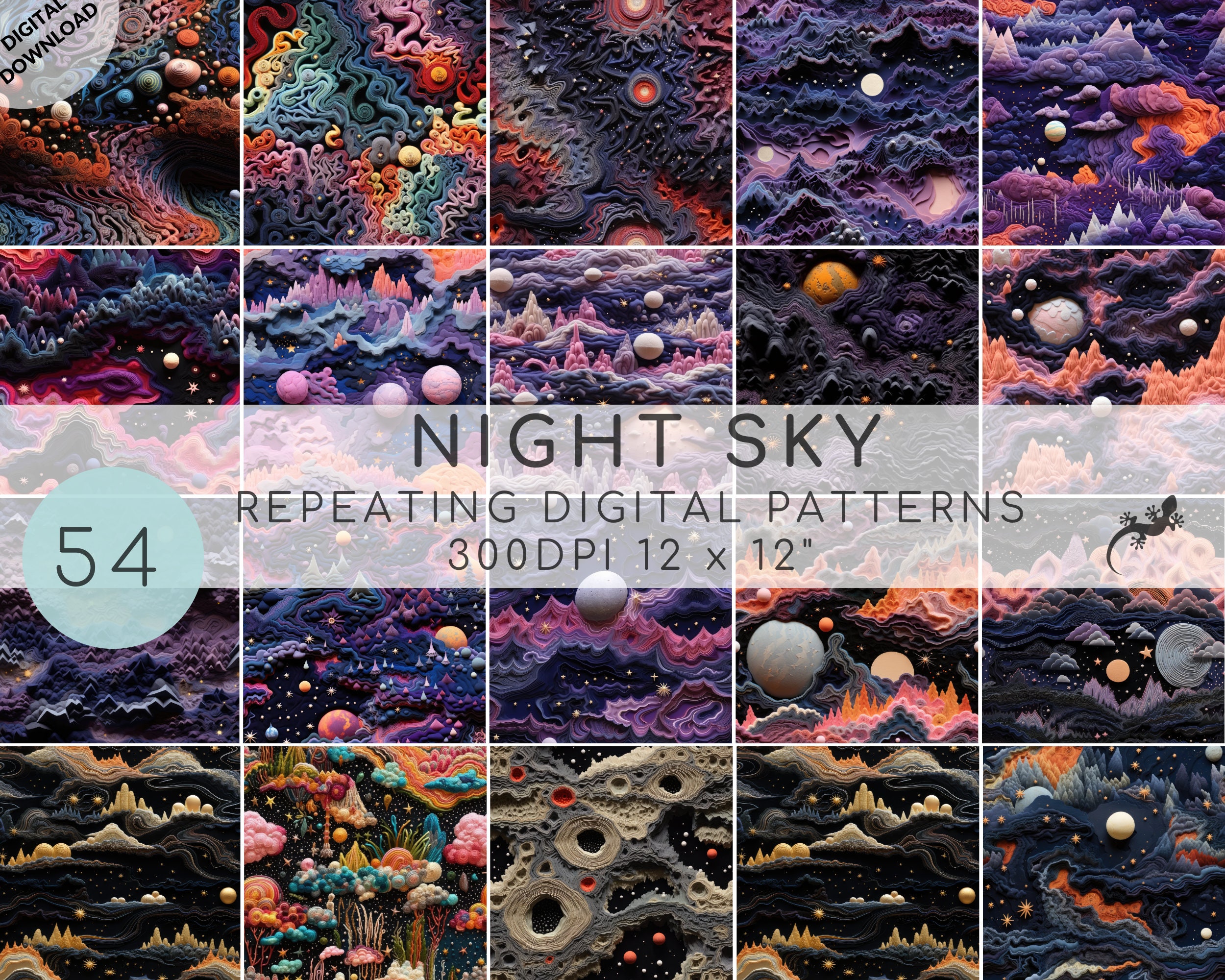 54 Night Sky Seamless Pattern Bundle, Astronomy Digital Paper ...