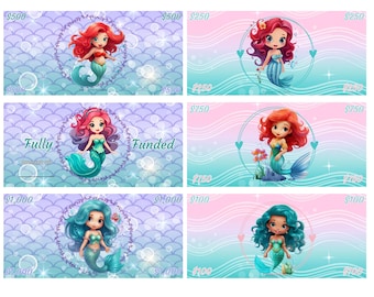Mermaid Digital Money Envelope Budgeting Printable Cash Holder Organizers for Savings & Expense Tracking