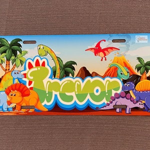 Mini Dinosaurs Name Sign / Personalized Nursery Sign / Baby Name Aluminum Sign / Boy Nursery Name / Sublimated Sign / Nursery Room Decor