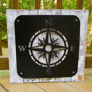 Metal Compass Wood Sign / Compass Sign /Handmade / Hand Painted / Distressed Wood Sign / Wood Wall Sign / Nautical Decor / Home Decor / Gift