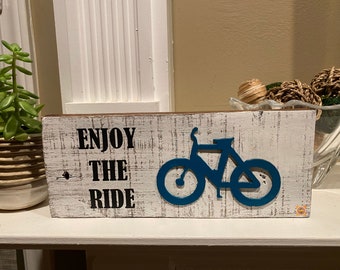 Wall Sign "ENJOY THE RIDE" / Wooden Wall Sign / Bicycle Sign / Bike's Lover / Cycling Enthusiast Sign / Home Decor / Gift