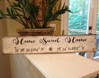 Coordinates Wood Sign / Home Sweet Home / Latitude Longitude Sign / Personalized Wood Sign / GPS Coordinates / GPS Sign / Custom Wood Sign