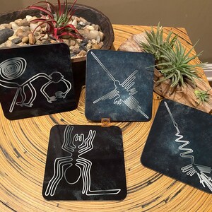 Hardboard Coasters /  Set Of 4 Coasters / Sublimated Coasters / Printed Coasters / Nazca Lines / Animals Representations / Home Decor /